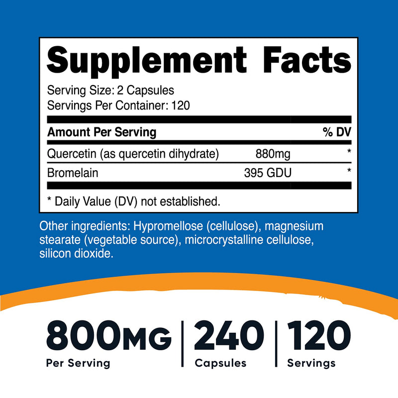 Nutricost Quercetin 880mg, 240 Vegetarian Capsules with Bromelain (165mg) - 120 Servings (440mg Quercetin Per Cap) - Gluten Free, Non-GMO 240 Count (Pack of 1) - NewNest Australia