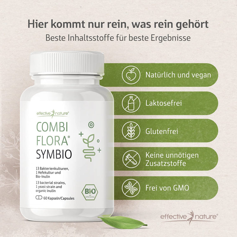 Combi Flora SymBIO - Probiotic with 13 bacterial strains + organic inulin - 60 vegan capsules - delayed release - high dose 60 pieces (pack of 1) - NewNest Australia