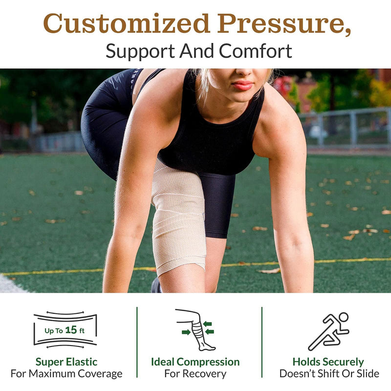 Premium Elastic Bandage Wrap (4” Wide, 2 Pack) - Nexskin Latex Free Athletic/Medical Compression Bandages Hook & Loop Fasteners at Both Ends - Lifetime Washable & Reusable USA Organic Cotton Bandage 4 Inch (Pack of 2) - NewNest Australia