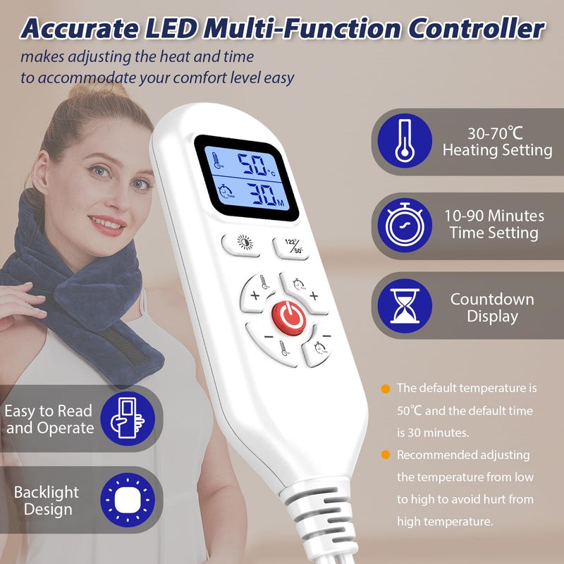JOBYNA Heating Pad for Neck, Neck Warmer Electric, 5s Fast Heating 30-70℃ & 10-90 Minutes Adjustable Physiotherapy Neck Heating Pad, Flannel Material Washable (19 * 74cm) Heating Pad for Neck 19*74 - NewNest Australia