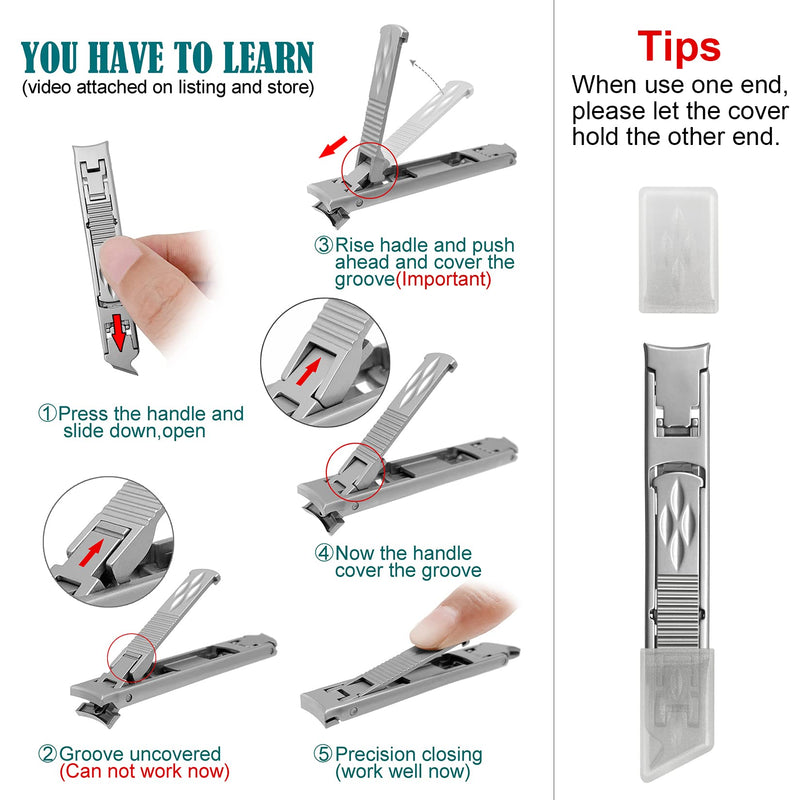 VOGARB Portable Nail Clippers For Thick Nails Ultra Thin Foldable Wide Jaw Opening Cutter With Safety Lock Double Head Curved and Bevel Trimmer For Toenail Fingernail Travel Design (Silver) Silver - NewNest Australia