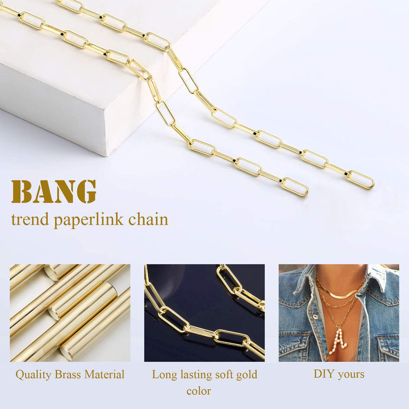 ALEXCRAFT 12 Feet 14K Dainty Gold Plated Brass Paperclip Chain Link Necklace Bulk for Jewelry Making 12 Feet（4x10mm） - NewNest Australia