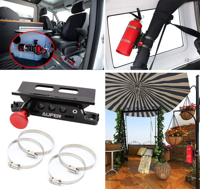 AUFER 1 Year Warranty-Universal Adjustable Roll Bar Fire Extinguisher Mount Holder with 4 Clamps for Jeep Wrangler UTV RZR Boat etc, Aluminum - NewNest Australia