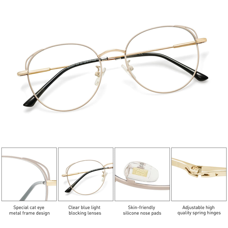 SOJOS Cat Eye Blue Light Blocking Glasses Hipster Metal Frame Women Eyeglasses She Young Beige - NewNest Australia