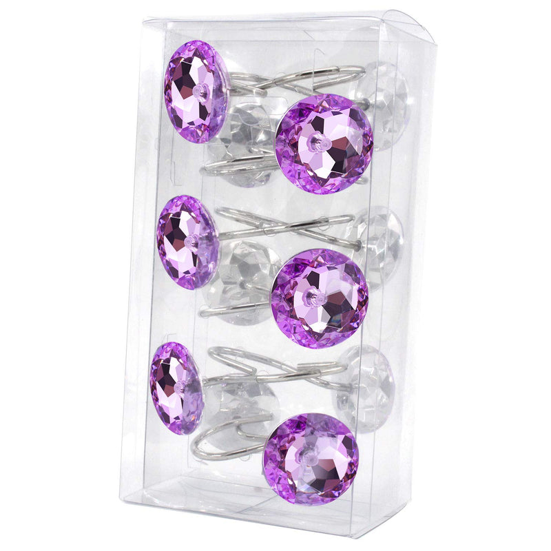 BEAVO Acrylic Fashion Decorative Home Rolling Purple Shower Curtain Hooks Rhinestones Bathroom Bath Baby Room Bedroom Living Room Decor Set of 12 Rings (Purple) - NewNest Australia