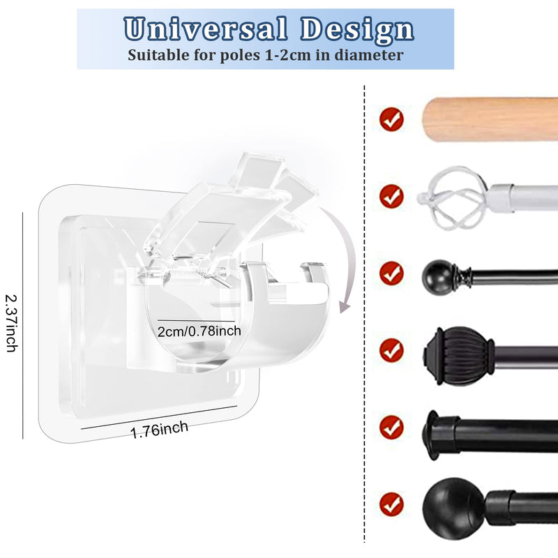 8PCS No Drill Curtain Rod Brackets No Drilling Self Adhesive Curtain Rod Holder Hooks Nail Free Adjustable Curtain Rod Hooks Curtain Hangers for Bathroom Kitchen Home Bathroom and Hotel (Transparent) 8 Tramsparent - NewNest Australia