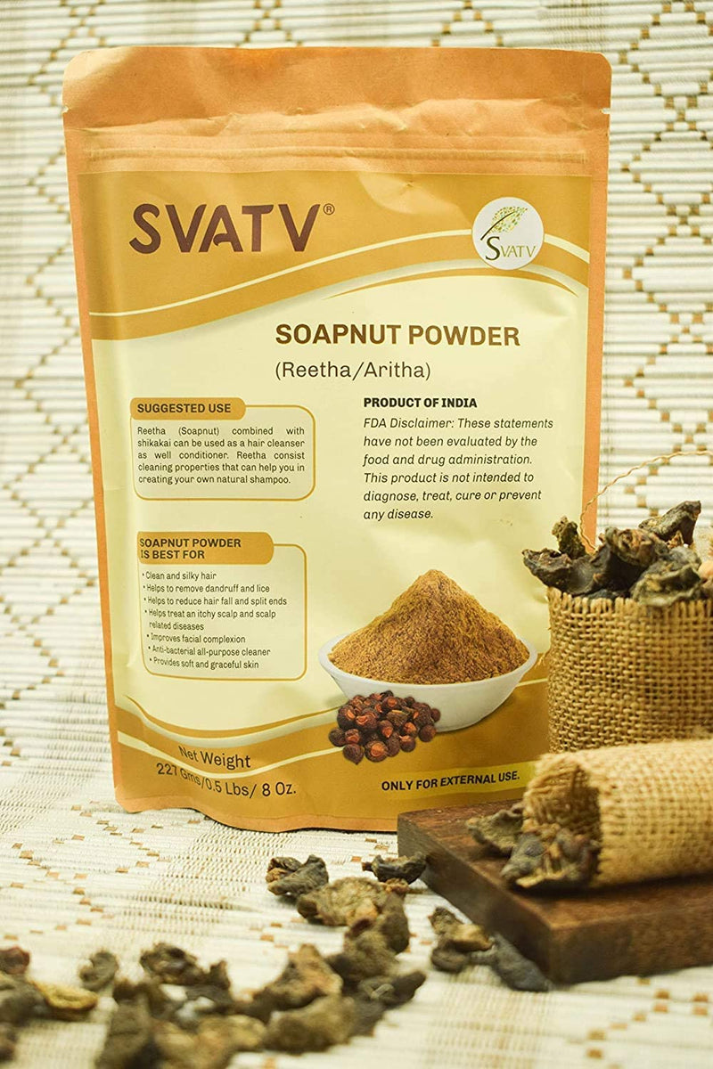 SVATV Soapnut Powder | Reetha | Aritha Powder for Natural Hair Care & Gentle looking Ayurvedic Hair Cleansing Conditioner Powder for Men & Women 227g | 0.5 LB | 08oz - NewNest Australia
