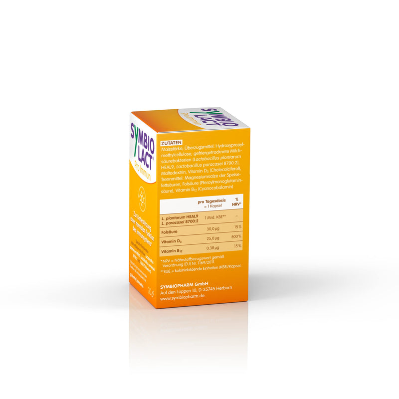 SymbioLact Pro Immun, 30 capsules: nutritional supplement to strengthen the immune system, with lactic acid bacteria and vitamins D3, B12 and B9 - NewNest Australia