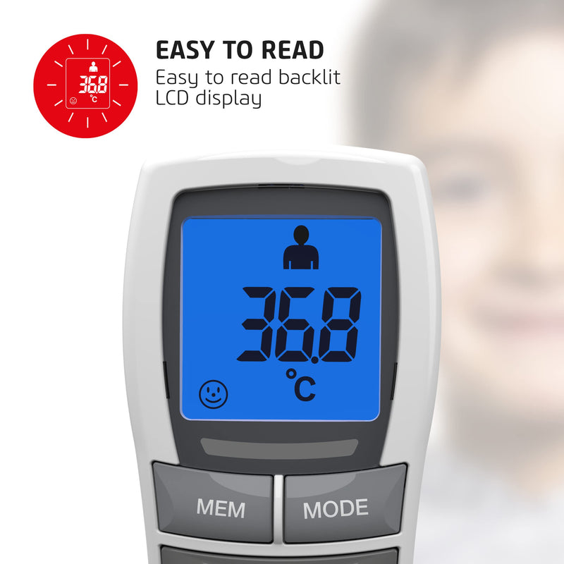 Salter TE-250-EU No Touch Infrared Thermometer, Forehead Mode, Objects and Liquids, Night Mode, Fever Alarm, 30 Memory Recall, One Second Reading, Backlit Display, No Touch Thermometer - NewNest Australia