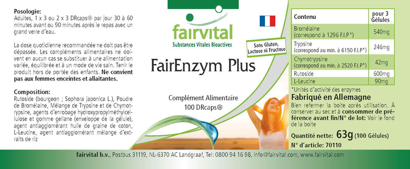 Fairvital | FairEnzym Plus - Multi Enzyme Complex - with Rutoside, Bromelain, Trypsin & Chymotrypsin HIGH DOSE - 100 DRCaps™ - NewNest Australia