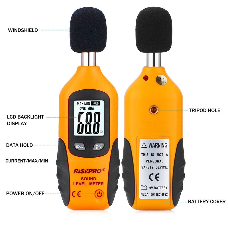 RISEPRO Decibel Meter, Digital Sound Level Meter 30 – 130 dB Audio Noise Measure Device Backlight MAX/MIN, Data Hold Auto Power Off Dual Ranges HT-80A - NewNest Australia