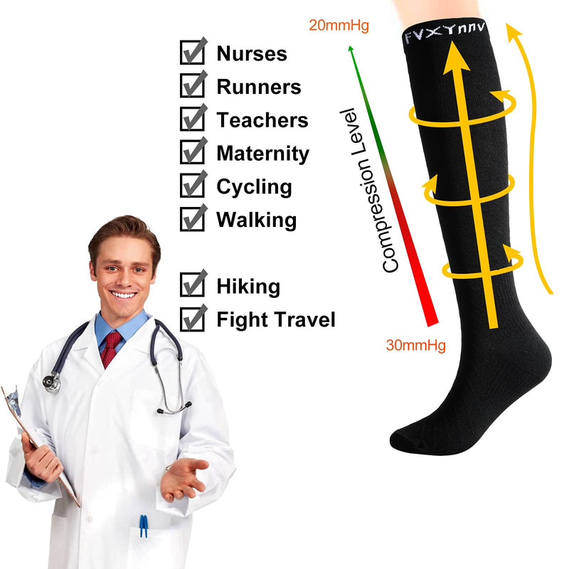 FVXYnnv 3 Pairs of Compression Stockings Women Men Black Compression Socks 20-30 mmHg Support Stockings Running Socks for Sports Flight Travel Cycling - NewNest Australia