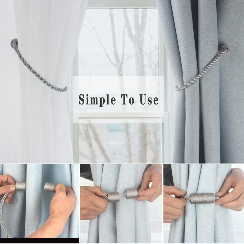 Hangtty Magnetic Curtain Tiebacks 2 Pack Grey Curtain Rope Tieback Curtain Holders for Drapes Modern Tie Backs Decorative Curtain Holdbacks - NewNest Australia