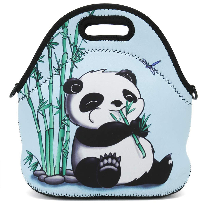 NewNest Australia - Insulated Neoprene Lunch Bag Removable Shoulder Strap Reusable Thermal Thick Lunch Tote Bags For Women,Teens,Girls,Adults-Lunch Boxes For Outdoors,Work,Office,Shopping (Panda eat Bamboo) Panda eat Bamboo 