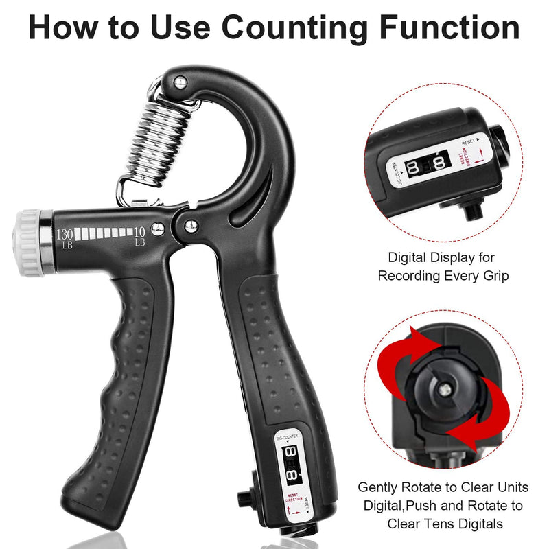 KDG Hand Grip Strengthener 2 Pack Adjustable Resistance 10-130 lbs Forearm Exerciser，Grip Strength Trainer for Muscle Building and Injury Recovery for Athletes - NewNest Australia