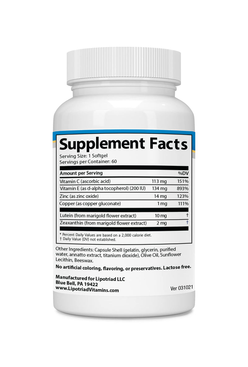 Lipotriad Visionary Eye Vitamin and Mineral Supplement with AREDS2® Ingredients in Our own Custom Formula, 60 Count 60 Count (Pack of 1) - NewNest Australia