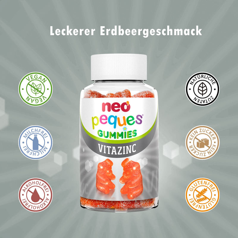 Neo Peques - Multivitamin Gummy Bears For Children - 30 Increments (1 Month) - 100% Natural Ingredients - Gummies With 6 Essential Vitamins And Zinc For The Immune System - Strawberry Flavor - NewNest Australia