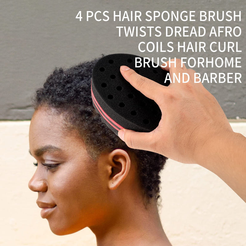 4 Pcs Big and Small Holes Hair Sponge Brushes, Afro Coils Hair Curls Brushes, Barbers Wave Hair Twist Sponge Brush, Double Sides Hairbrushes for Twists and Dreads, Home and Barber - NewNest Australia