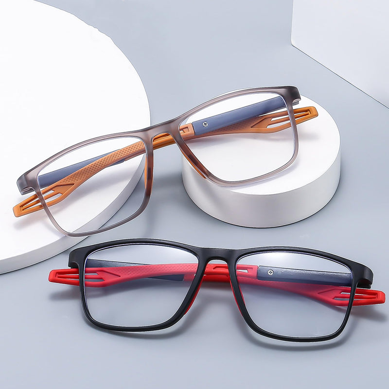 Fsread Men's Reading Glasses Set of 3 Sporty Design, Comfortable and Flexible Lightweight Blue Light Blocking Reading Aid for Men Black Gray, Gray Orange, Black Red 1.5 Diopters - NewNest Australia