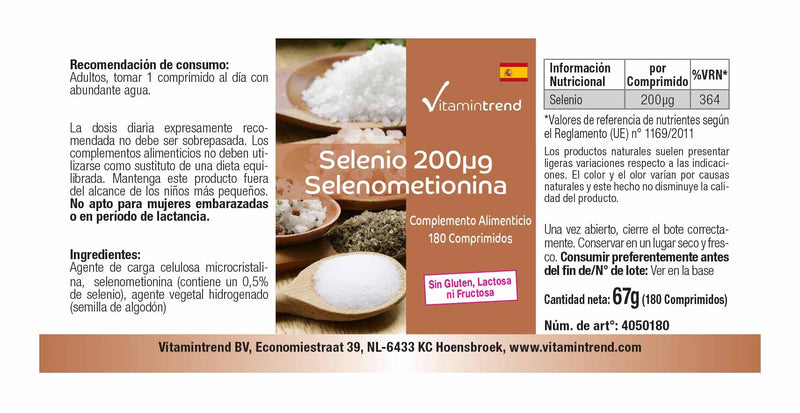 Selenium 200µg - 180 tablets for 6 months - yeast-free - high dosage - vegan | Vitamintrend® - NewNest Australia