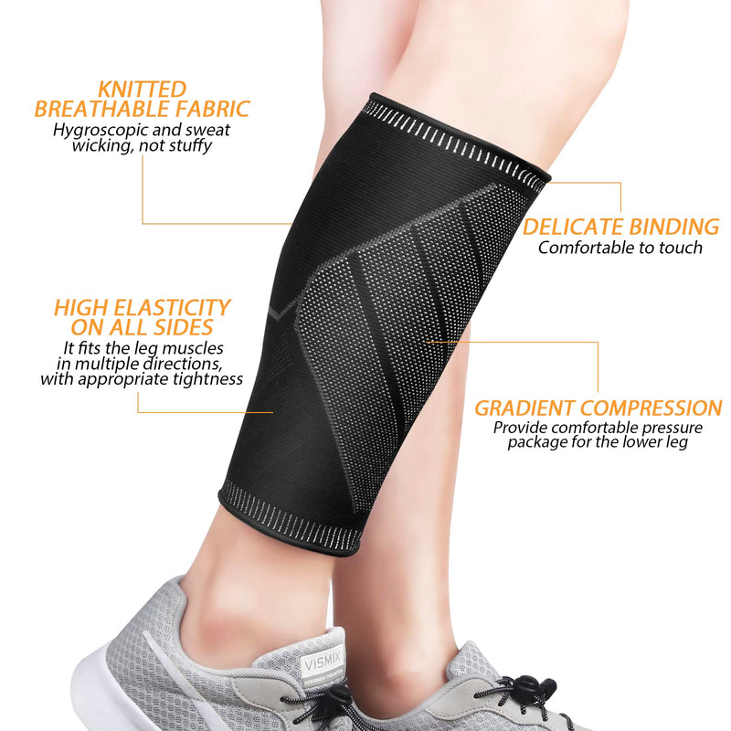 Calf Compression Sleeves for Women & Men 2 Pack Elastic Calf Support Footless Socks Ventilation Calf Brace for Pain Relief, Sports Recovery, Cycling, Travelling, Gym Calf Guards (Black, L) Black - NewNest Australia