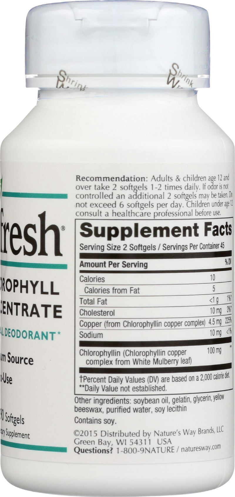 Nature's Way Chlorofresh; Internal Deodorant*; chlorophyll concentrate; 90 softgels - NewNest Australia