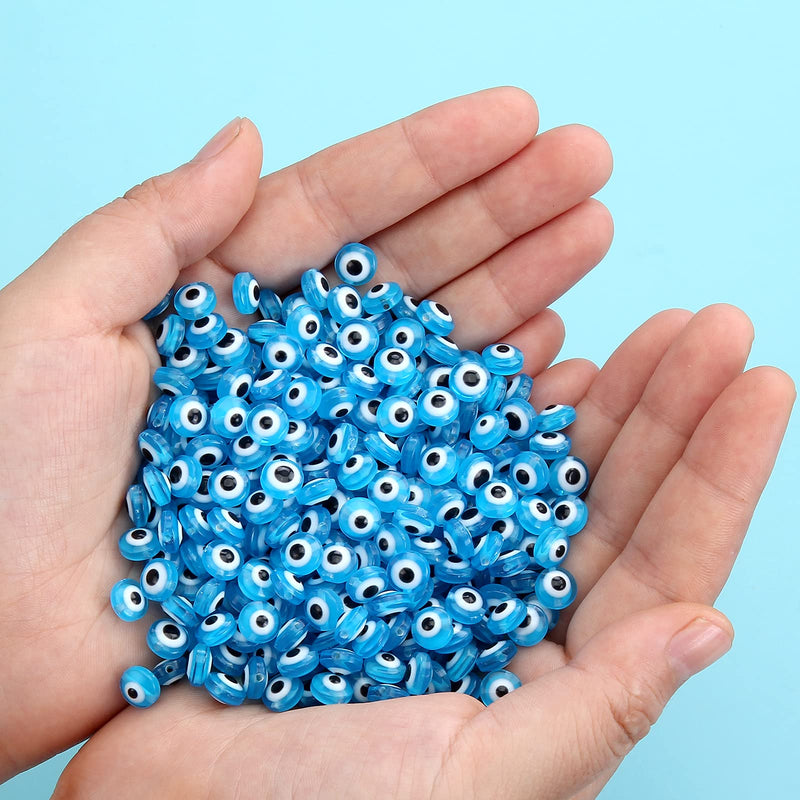 200pcs Evil Eye Beads Aqua Blue Resin Evil Eye Spacer Beads Charms with Elastic Rope for DIY Jewelry Bracelet Necklace Earring Crafts Making Handmade (Aqua Blue) - NewNest Australia