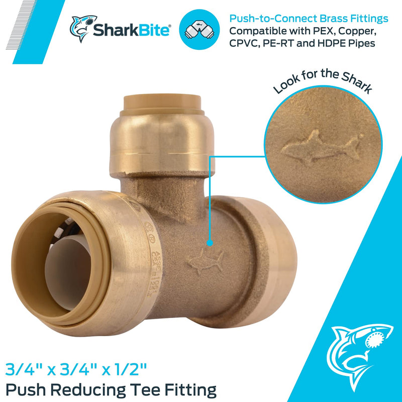 SharkBite U412LFA Plumbing Fitting, 3/4 inch x 3/4 inch x 1/2 inch, Brass - NewNest Australia