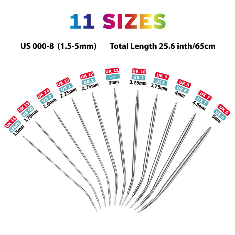Stainless Steel Circular Knitting Needles Set 24 Inch for Beginners Adults, 11 Round Metal Knitting Needles with Magic Loop, 11 Sizes 1.5-5mm Double Pointed Flexible Weaving Needles for Sweaters, Hat - NewNest Australia