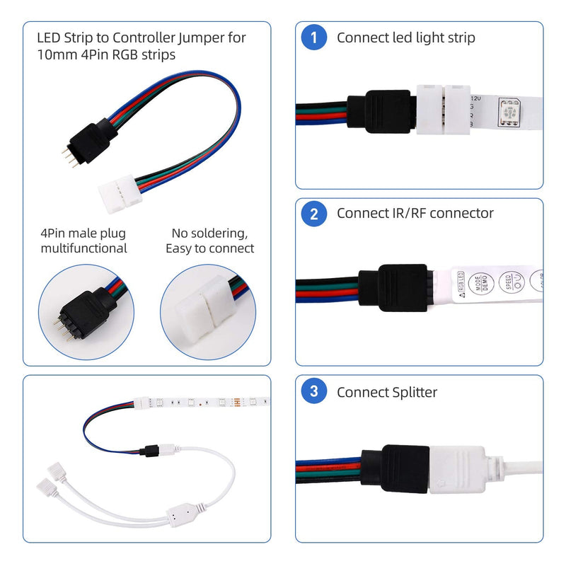 LED Strip Light Connector Kit, Led Strip Accessories Set for 5050 4 Pin 10mm RGB Led Light Strips with Connectors Clips and Tools - NewNest Australia