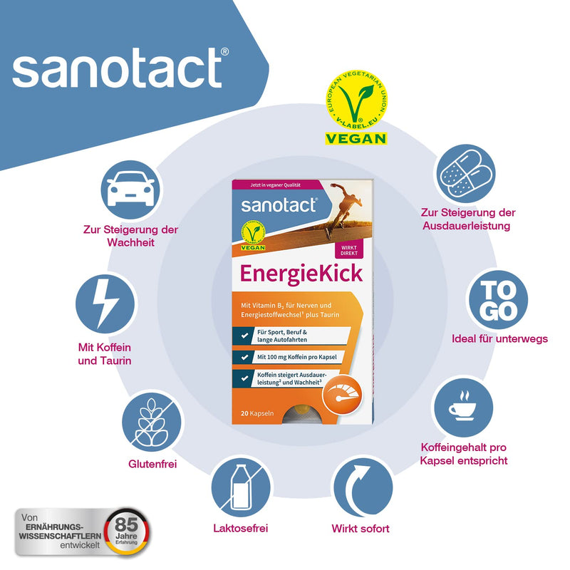 sanotact EnergyKick capsules • 20 energy capsules as an energy booster • Caffeine tablets with taurine + vitamin B2 • Stimulator for tiredness & for more energy 20 capsules 20 pieces (pack of 1) - NewNest Australia