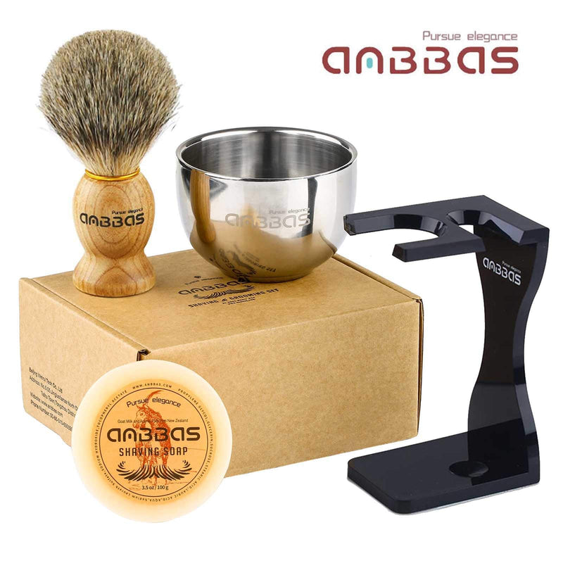 Anbbas Men's Gift Set Shaving Brush Pure Badger Hair Shaving Brush Badger Shaving Soap Shaving Bowl with Shaving Stand Made of Acrylic Wood - NewNest Australia