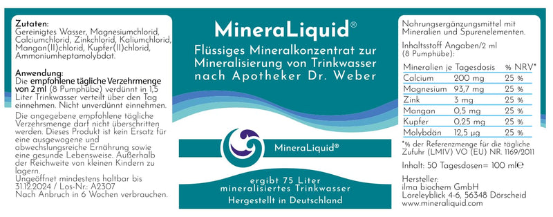 Mineraliquid Mineral Concentrate With Calcium, Magnesium And Trace Elements, 100 Ml Liquid Electrolytes For 75 Liters Of Sparkling Water And Drinks, Magnesium, Calcium, Zinc, Copper And Manganese Liquid - NewNest Australia
