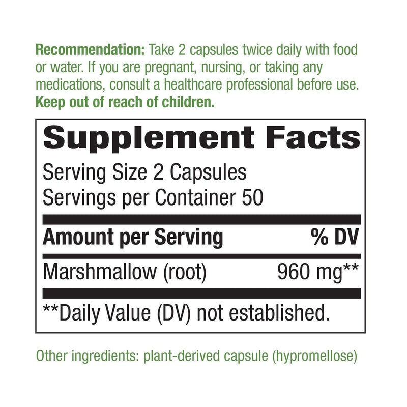 Nature's Way Premium Herbal Marshmallow Root, 960 mg per serving, 100 Capsules (Packaging May Vary) - NewNest Australia