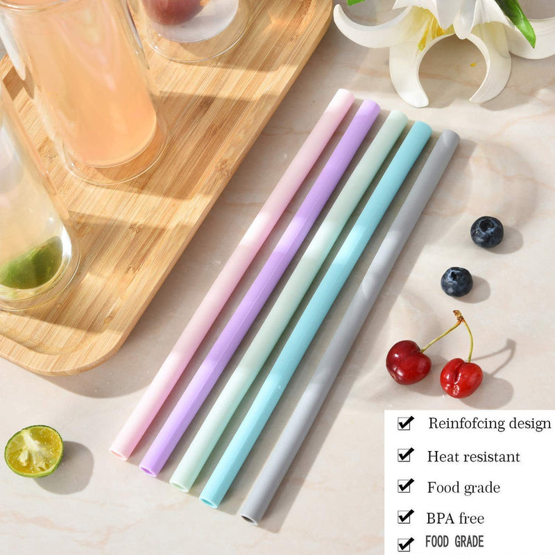 ALINK 10 Pcs 10mm Wide Reusable Silicone Drinking Straws, 10'' Extra Long Flexible Straw for 20oz 30oz Tumblers Smoothies Coffee-Bpa-Free - No Rubber Tast(5Bent+5Straight+2Cleaning Brushes) - NewNest Australia