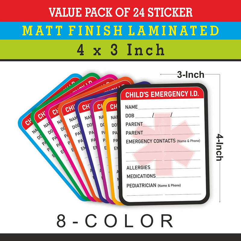Infant Emergency Contact Sticker - (Pack of 24) 4" x 3" Child Medical Information ICE Stickers for Kids Vehicle Baby Car Seats Windows - NewNest Australia
