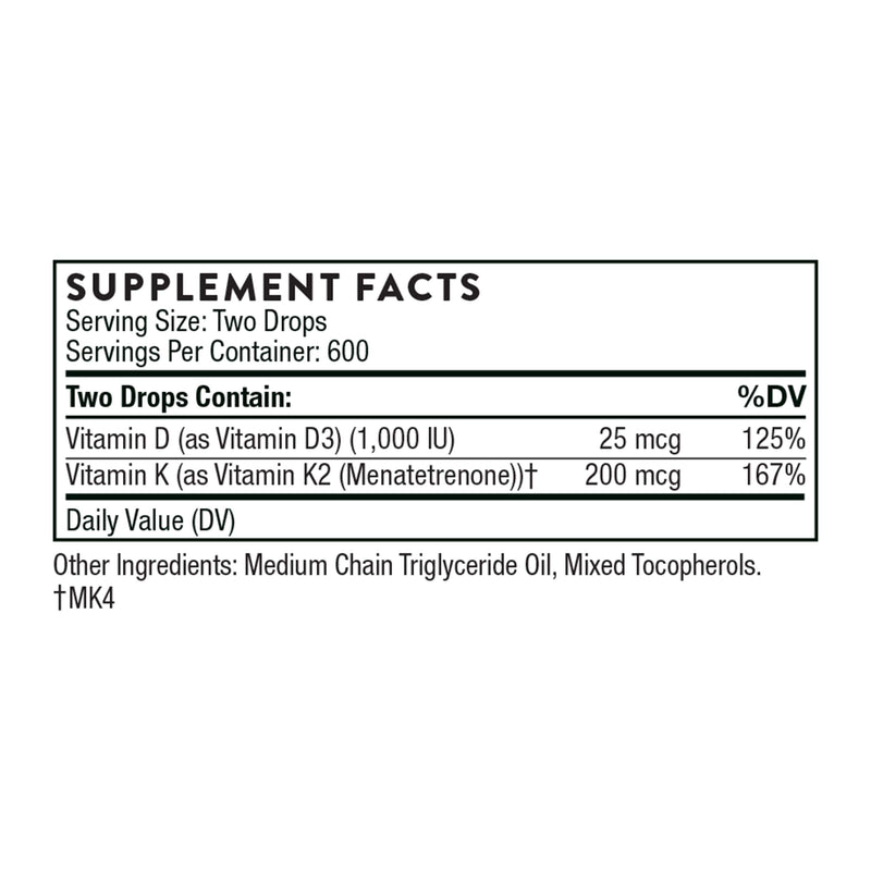 Thorne Research - Vitamin D/K2 Liquid (Metered Dispenser) - Dietary Supplement with Vitamins D3 and K2 to Support Healthy Bones and Muscles - 1 Fluid Ounce (30 ml) - NewNest Australia
