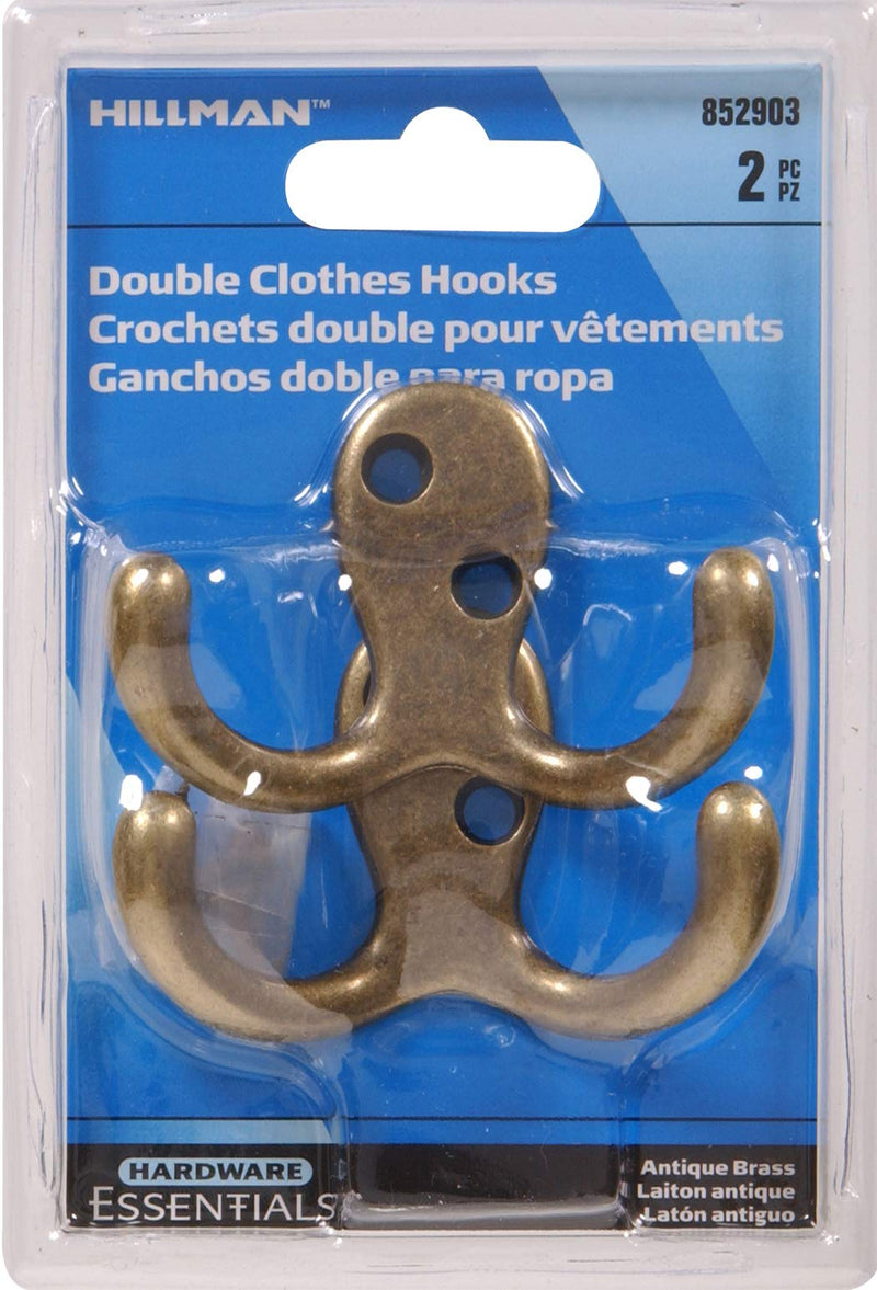 NewNest Australia - Hillman Hardware Essentials 852903 Double Clothes Hooks Antique Brass - 2 Pack 