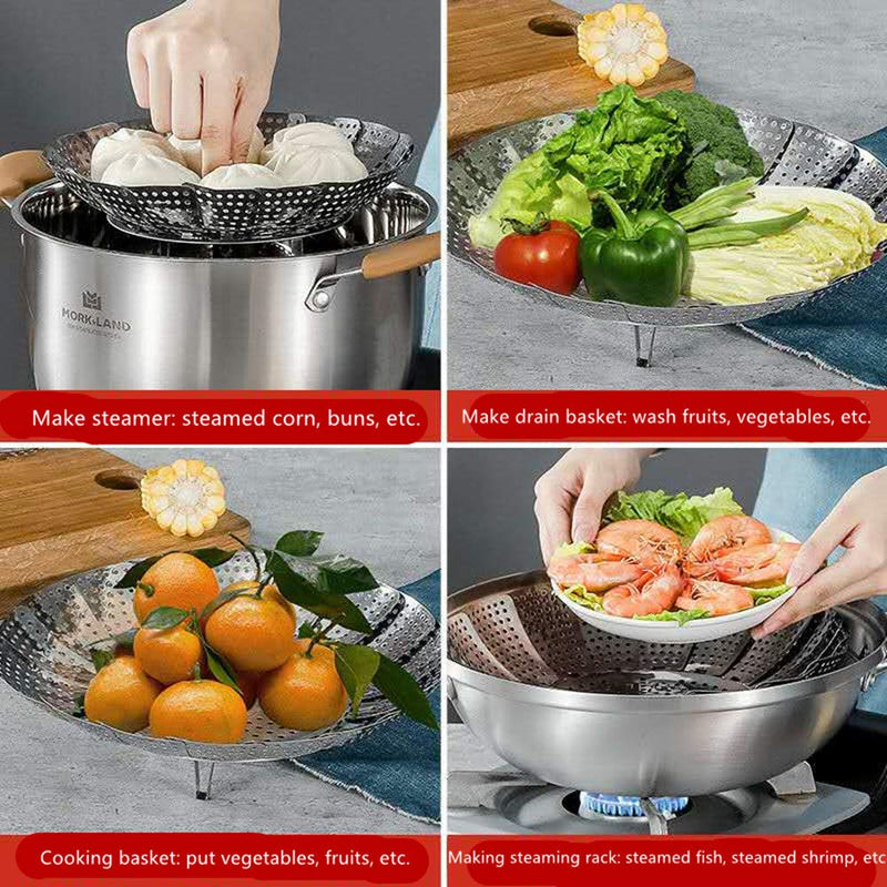 Vegetable Steamer, Stainless Steel Vegetarian Steamer-Foldable Expandable Steamer, Suitable for Various Sizes of Pot (6 inches to 10.5 inches) - NewNest Australia