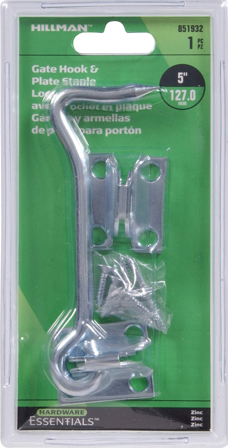 Hillman Hardware Essentials 851932 Gate Hook Latch with Plate Staples Zinc 5" - NewNest Australia