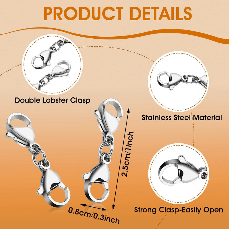 Grevosea 4 Pieces Double Lobster Clasp Extender, Stainless Steel Lobster Claw Clasps Double Claw Connector Bracelet Necklace Extender for DIY Jewelry Making Women and Girls Gifts(Silver) - NewNest Australia