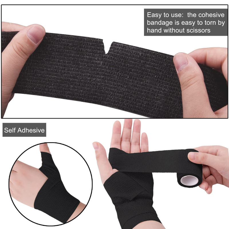 BQTQ 8 Rolls Self-Adhesive Cohesive Bandage Adhesive Bandage Elastic Self-Adhesive Adhesive Bandage Fixing Bandage for Fingers Hands Toes (Black, 5 cm x 4.5 m) 2 Inch Black - NewNest Australia