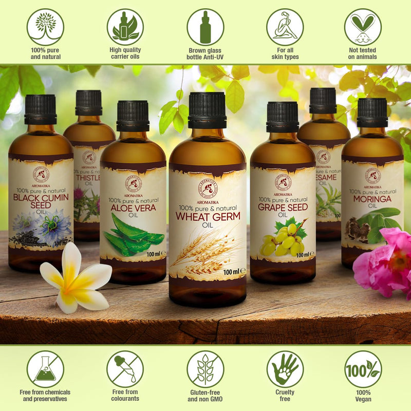 Wheat Germ Oil 100 Ml - Usa - Cold Pressed & Refined - 100% Pure & Natural - Glass Bottle - Base Oil - Care For Face - Body - Hair - For Beauty - Massage - Body Care - Wheat Germ Oil - NewNest Australia