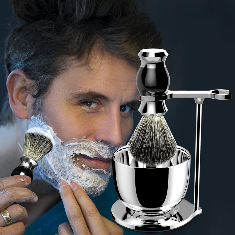 GRUTTI premium shaving brush set, safety razor stand, brush stand, shaving bowl and shaving brush made of imitation badger hair, gift shaving sets for men-black, shaving stand set for men silver-03 - NewNest Australia