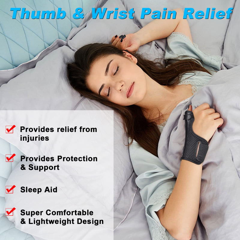 Fasola Thumb Brace Reversible, Thumb Spica Splint for Right & Left Hand, Breathable Thumb & Wrist Support with Two Metal Splint, Trigger Thumb Immobilizer for Arthritis, Tendonitis, Sprains, S Black - NewNest Australia