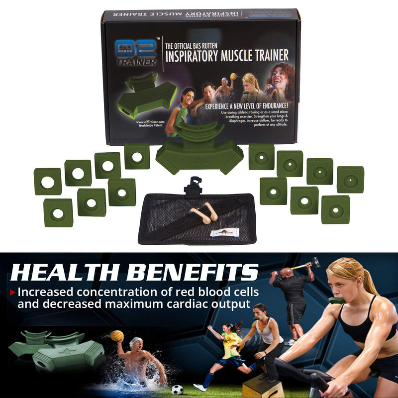 Bas Rutten O2 Trainer - Official Workout Device for Respiratory Training and Lung Muscle Fitness - Portable Breathing Mouthpiece for High Altitude and Power Training (Green) - NewNest Australia