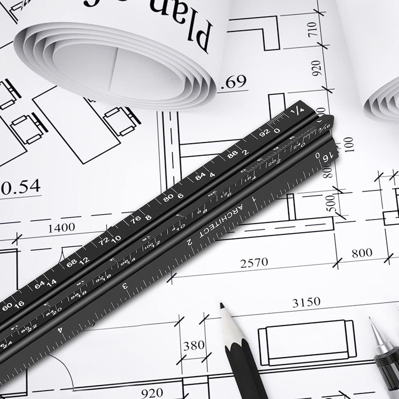 12" Architectural Scale Ruler Aluminum Architect Scale Triangular Scale Ruler for Architects, Draftsman, Students and Engineers, Black - NewNest Australia