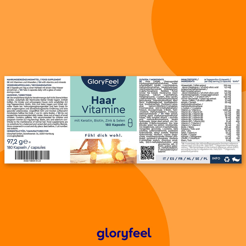 Hair Vitamins - 180 Capsules - Skin Hair Nails Treatment With 24 Vital Substances - High Dose With Biotin, Selenium, Zinc - Organic Active: All 8 B Vitamins - Laboratory Tested Without Additives Made In Germany - NewNest Australia