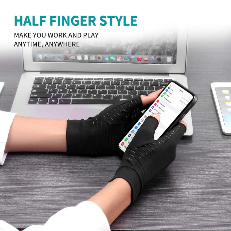 Ricbestlab Copper Compression Arthritis Gloves, Best Copper Infused Glove for Women and Men, Fingerless Compression Gloves, Pain Relief and Healing for Arthritis, Carpal Tunnel, 1 Pair, Black (Small) Small (1 Pair) - NewNest Australia