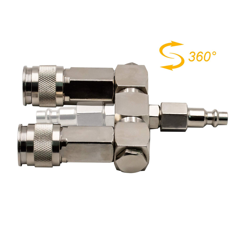 FIXSMITH Air Hose Connector- 2 Way Air Hose Splitter,1/4 In NPT, Air Compressor Accessories Fittings, Swivel 360 Degrees Connectors. 1 Pack - NewNest Australia
